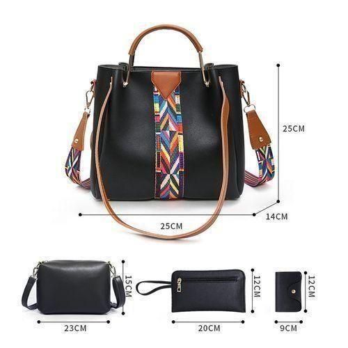STY 4 In 1 Bag Set Ladies Handbags Women Shoulder Bags Wallet PU Synthetic Leather-Black