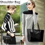 STY 4 In 1 Ladies Handbag Cross-body Bag Purse Card Case Set PU Synthetic Leather Bag - Black