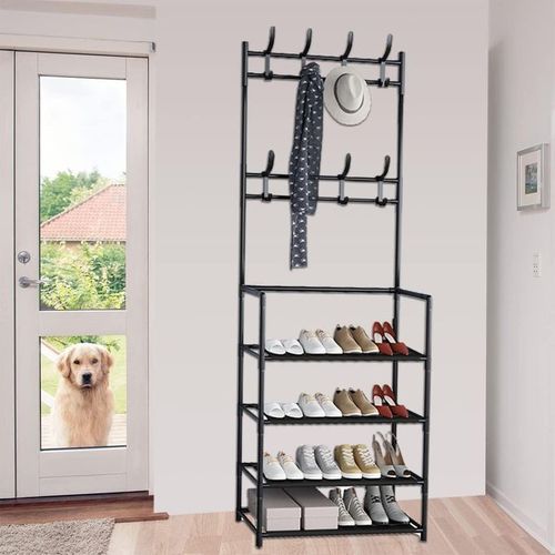 5-Tier Shoe Shelf And 8 Adjustable Metal Hook Coat Rack Shoe Rack Organizer Multifunctional Coat Rack Shoe Shelf,Apartment ,Bedroom