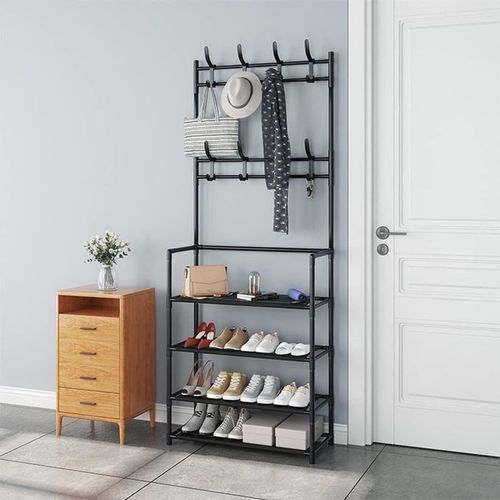 5-Tier Shoe Shelf And 8 Adjustable Metal Hook Coat Rack Shoe Rack Organizer Multifunctional Coat Rack Shoe Shelf,Apartment ,Bedroom