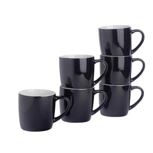Happy Home A003-8 Set of 6 Colored Ceramic Cups -Black.