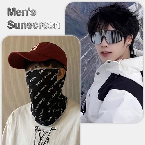 STY Men Sunglasses + Ice Silk Neck Gaiter Set Outdoor Goggles Ear-hanging Neckerchief Face Mask
