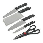 6-Piece Kitchen Knife Set With Wooden Chopping Board & Stainless Steel Grater - Silver & Black