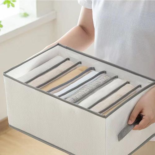 Divided Fabric Storage Box, Large Capacity Space Saving Collapsible Fabric Storage Box White 1pc for Household