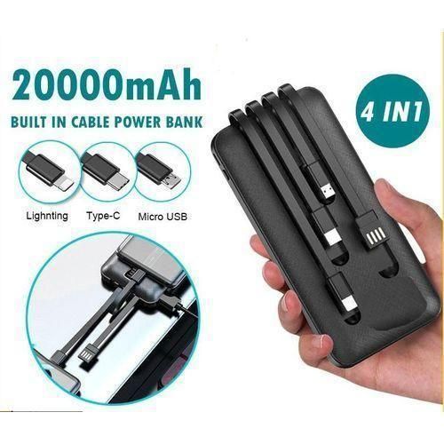 Nominal Capacity 20000mAh Fast Charging Power Bank With 4 Different Charging Cables - Black ,white