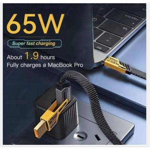 Goldplus 4-in-1 USB Charging Cable – 65W Super Fast Charger IPhone, IPad, MacBook, Android, Samsung Compatible Durable & Tangle-Free – Black