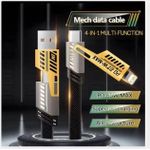 Goldplus 4-in-1 USB Charging Cable – 65W Super Fast Charger IPhone, IPad, MacBook, Android, Samsung Compatible Durable & Tangle-Free – Black
