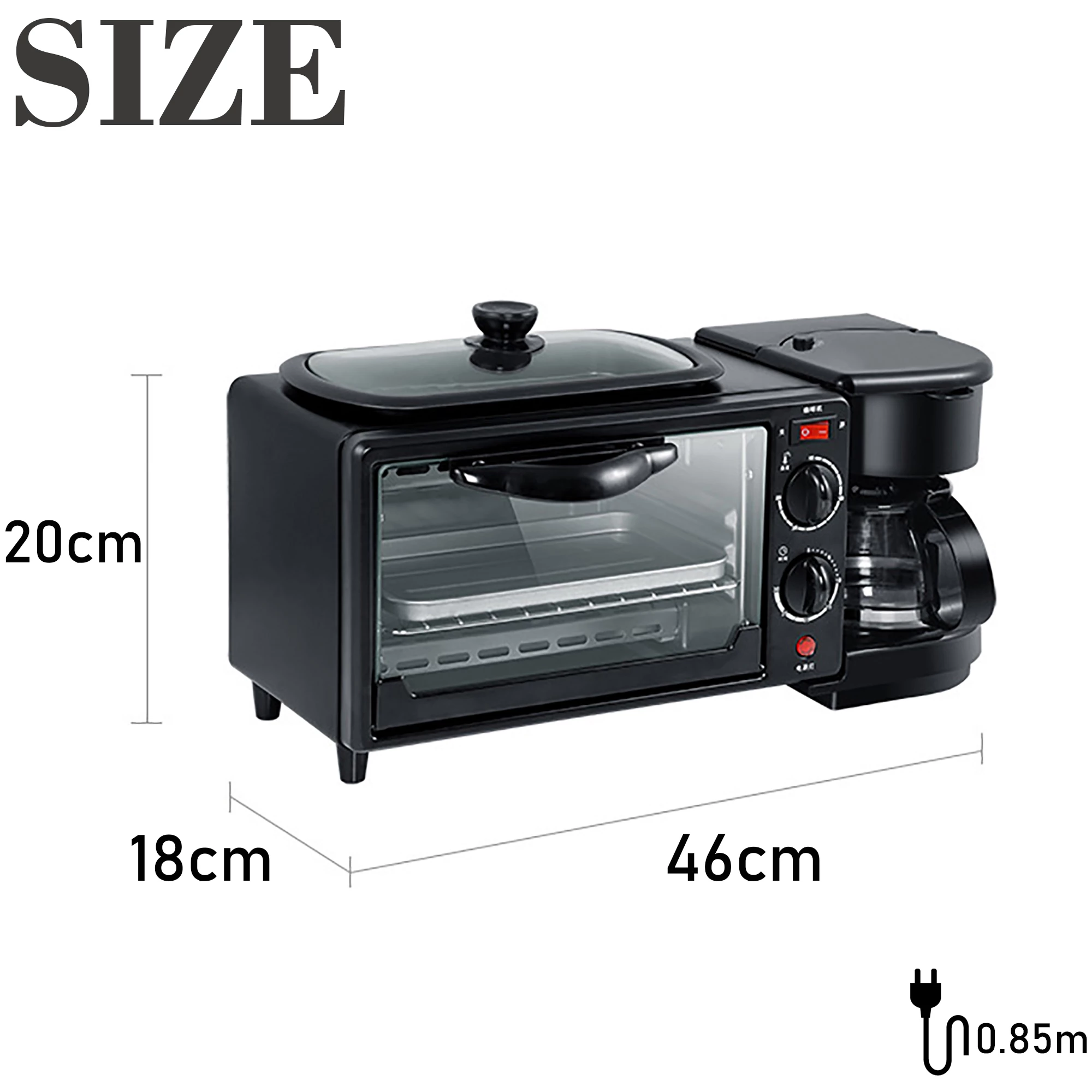 3 in 1 Breakfast Maker With Toast Oven - Black