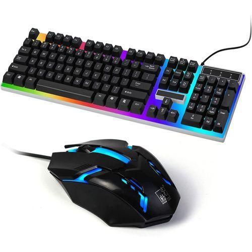 White Label Wired Keyboard & Optical Mouse With Colorful Backlight - Black