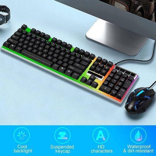 White Label Wired Keyboard & Optical Mouse With Colorful Backlight - Black