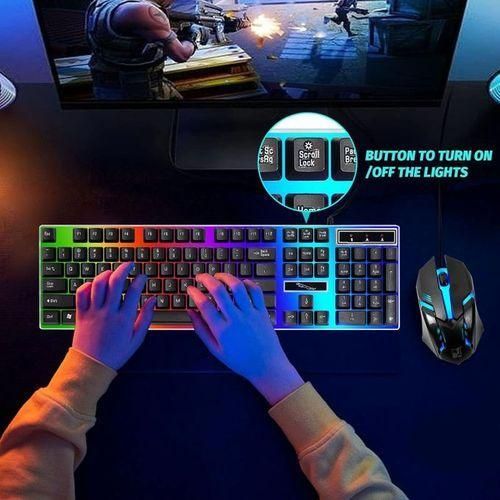 White Label Wired Keyboard & Optical Mouse With Colorful Backlight - Black