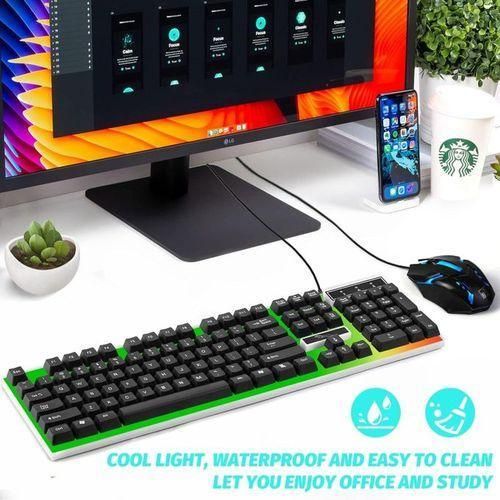 White Label Wired Keyboard & Optical Mouse With Colorful Backlight - Black