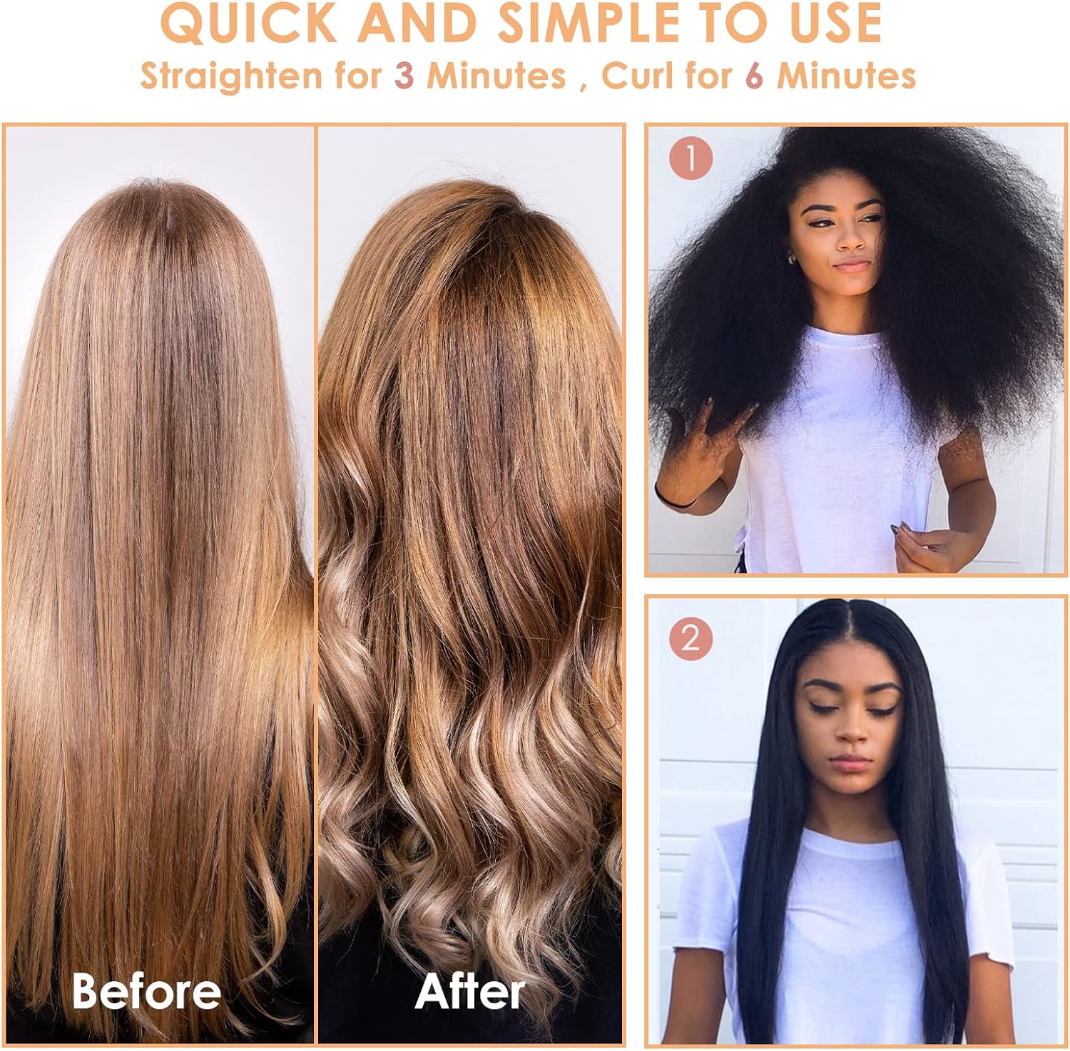 Hot Comb Hair Straightener, 2 in1 Ceramic Comb Security Portable Curling Iron Heated Brush, Multifunctional Copper Hair Straightener Brush Straightening Comb for Wet & Dry Hair Wigs Women Men Brush