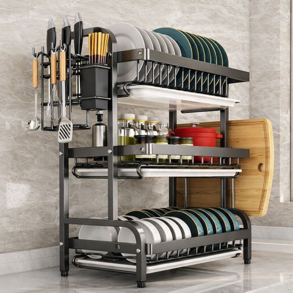 🔥 Brand New Heavy Duty 3 Tier Dishrack With Cutlery Holder | All-in-One Kitchen Organizer Rack for Plates, Utensils & Cookware.