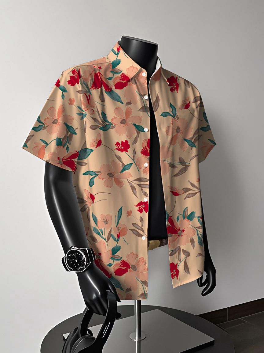 Hawaiian flower shirt men's short sleeves summer American retro Thai holiday boys wear beach shirts by the sea men.