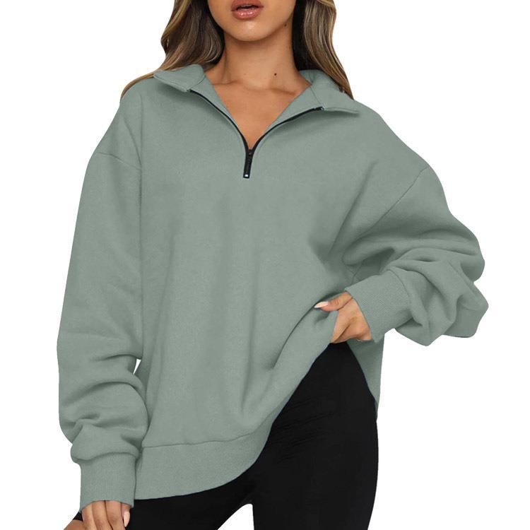 Casual coat, half zipper pullover, long sleeve sweatshirt, sweater girl