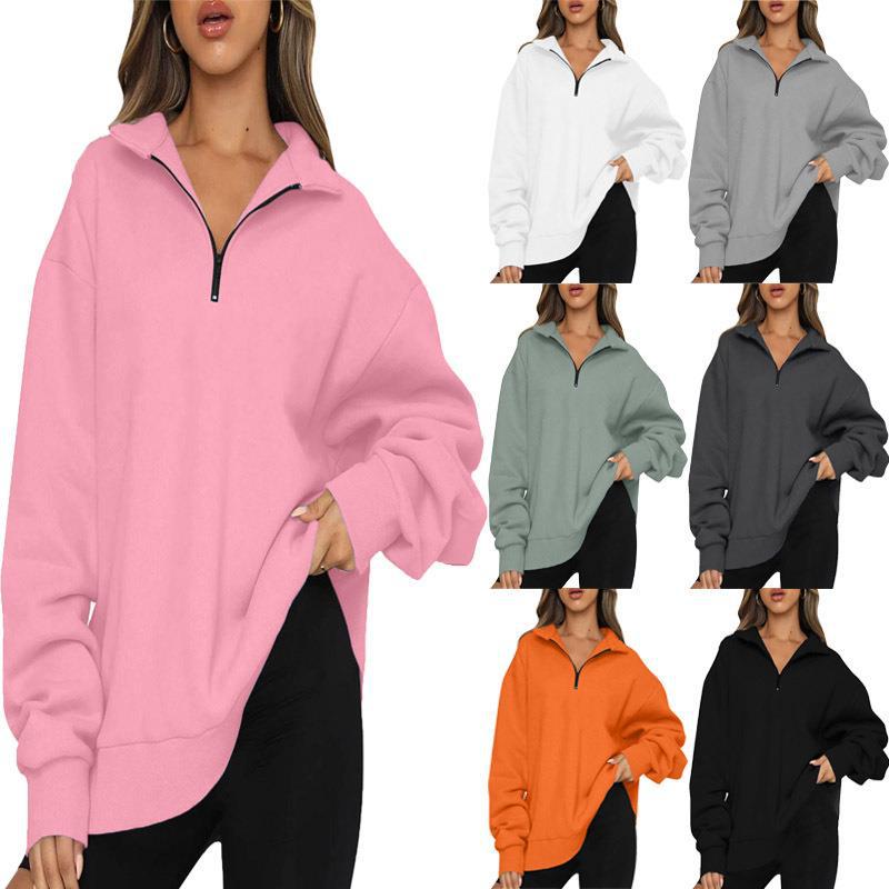 Casual coat, half zipper pullover, long sleeve sweatshirt, sweater girl
