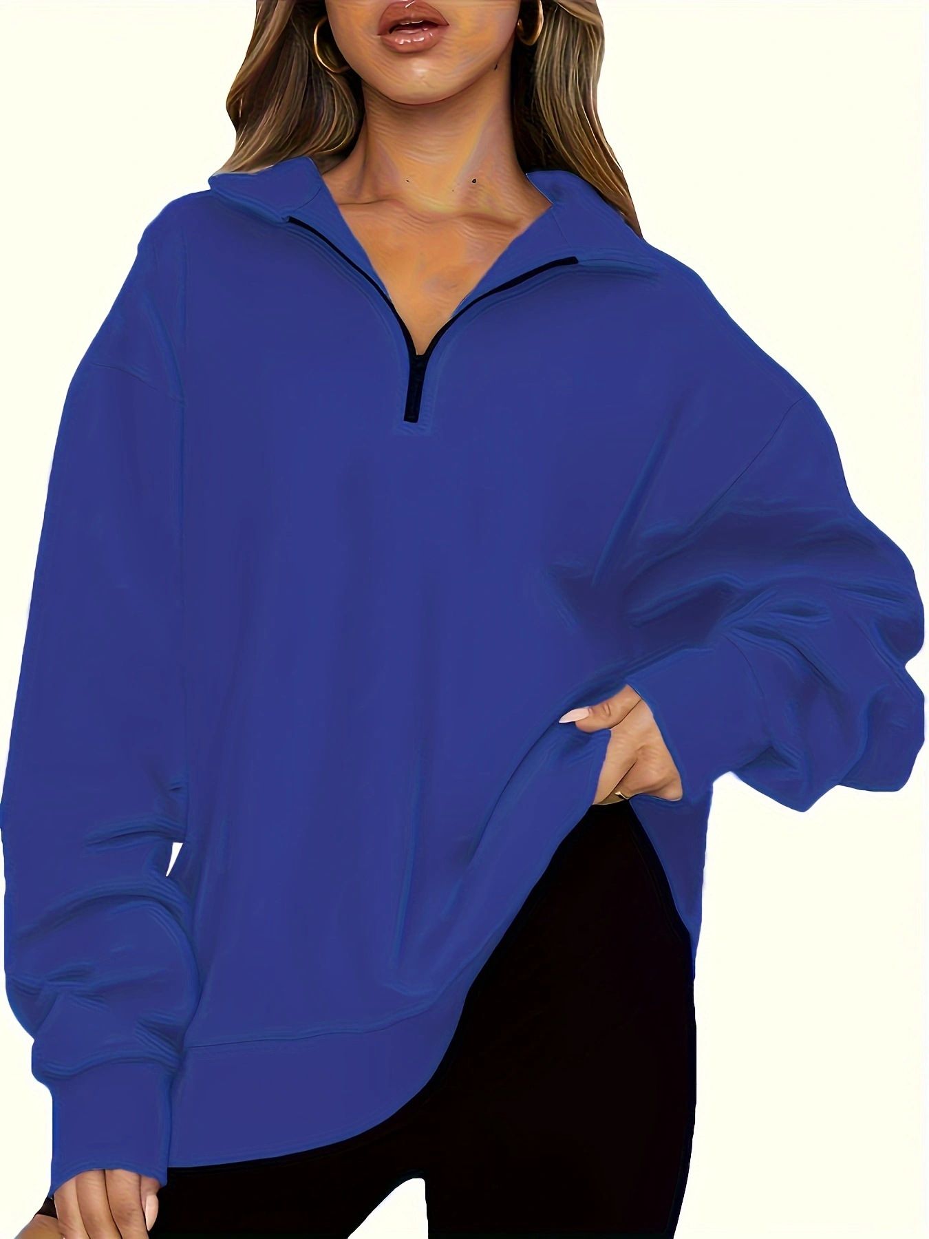 Casual coat, half zipper pullover, long sleeve sweatshirt, sweater girl