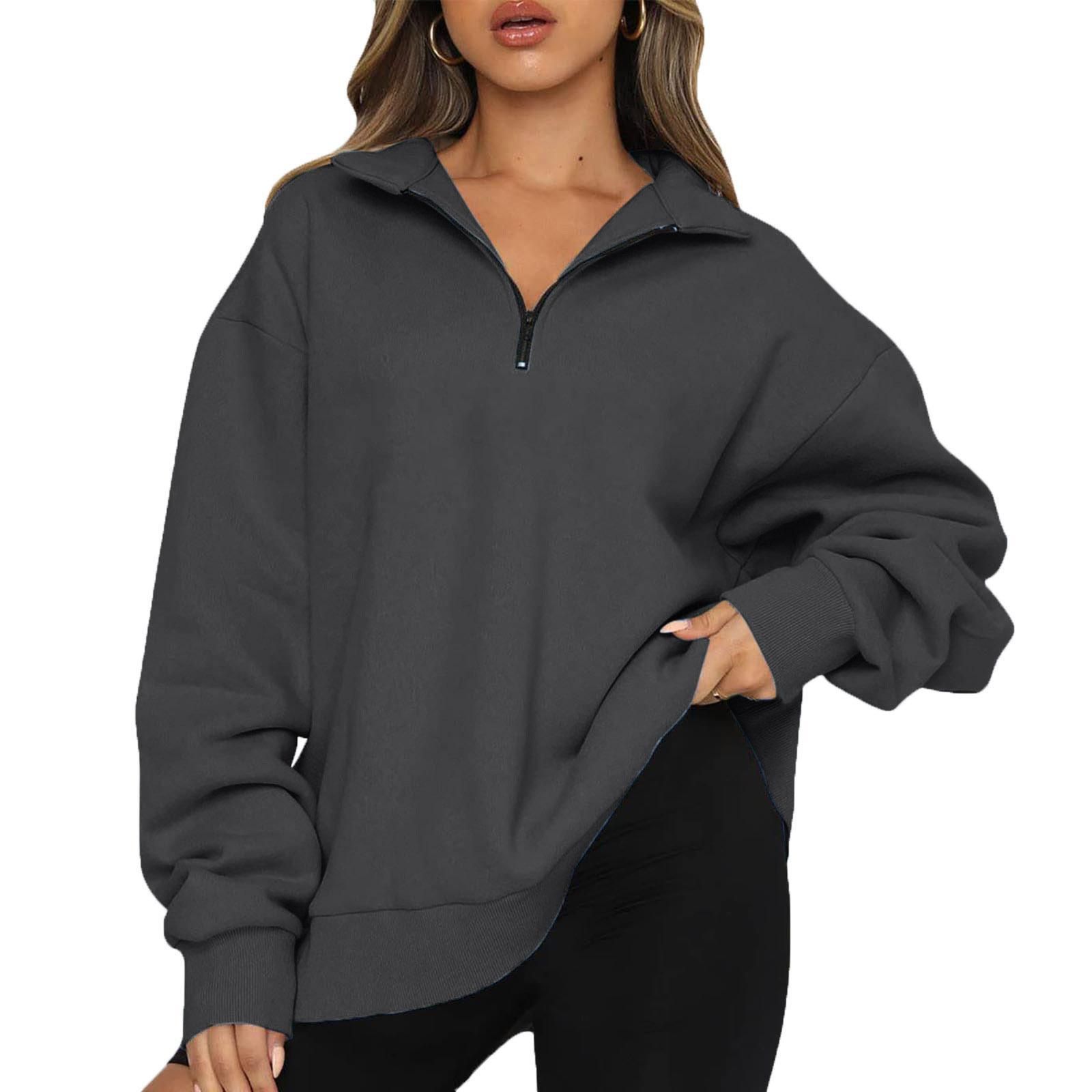 Casual coat, half zipper pullover, long sleeve sweatshirt, sweater girl