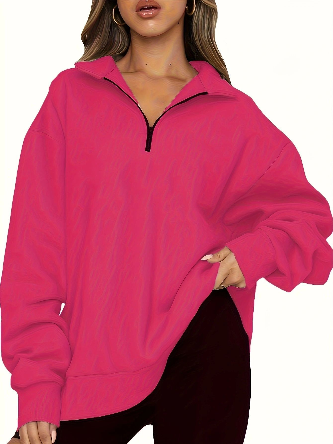 Casual coat, half zipper pullover, long sleeve sweatshirt, sweater girl