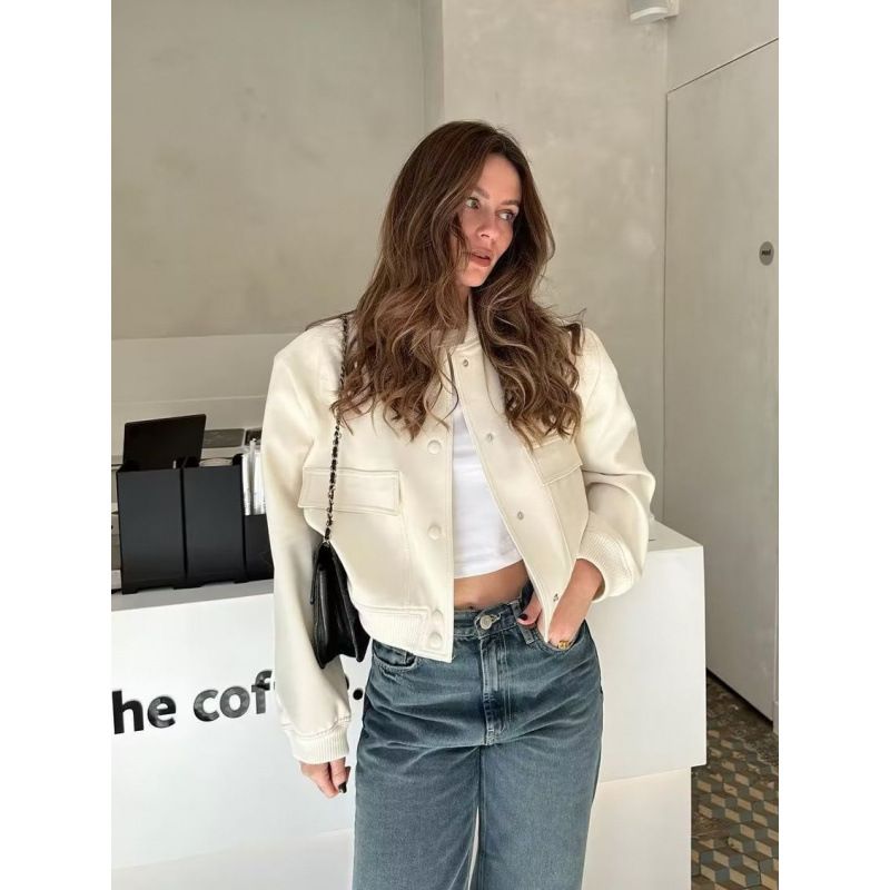 Spring and autumn new stand-up collar big pocket women's jacket coat women
