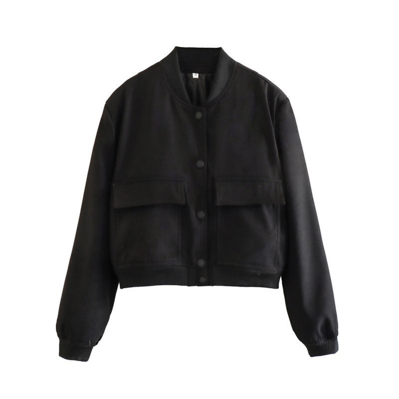 Spring and autumn new stand-up collar big pocket women's jacket coat women