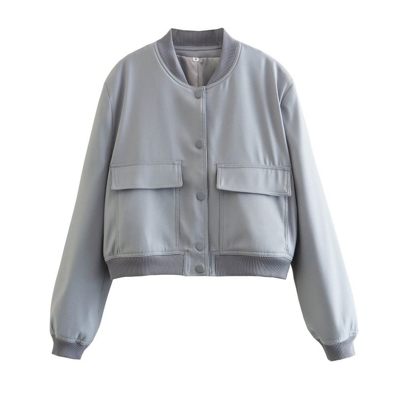 Spring and autumn new stand-up collar big pocket women's jacket coat women