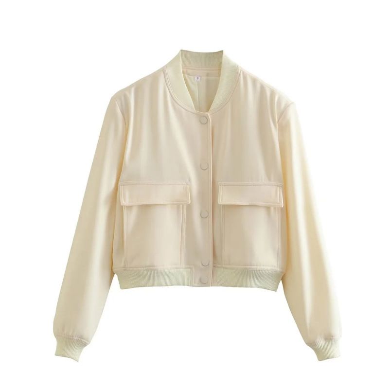 Spring and autumn new stand-up collar big pocket women's jacket coat women