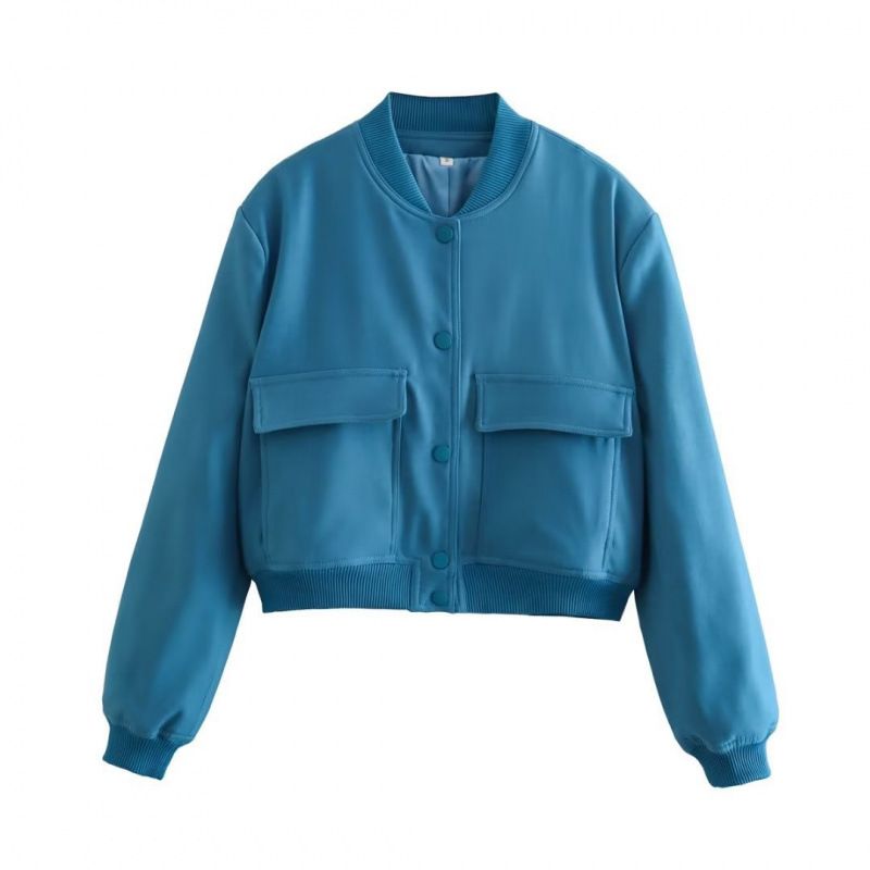 Spring and autumn new stand-up collar big pocket women's jacket coat women