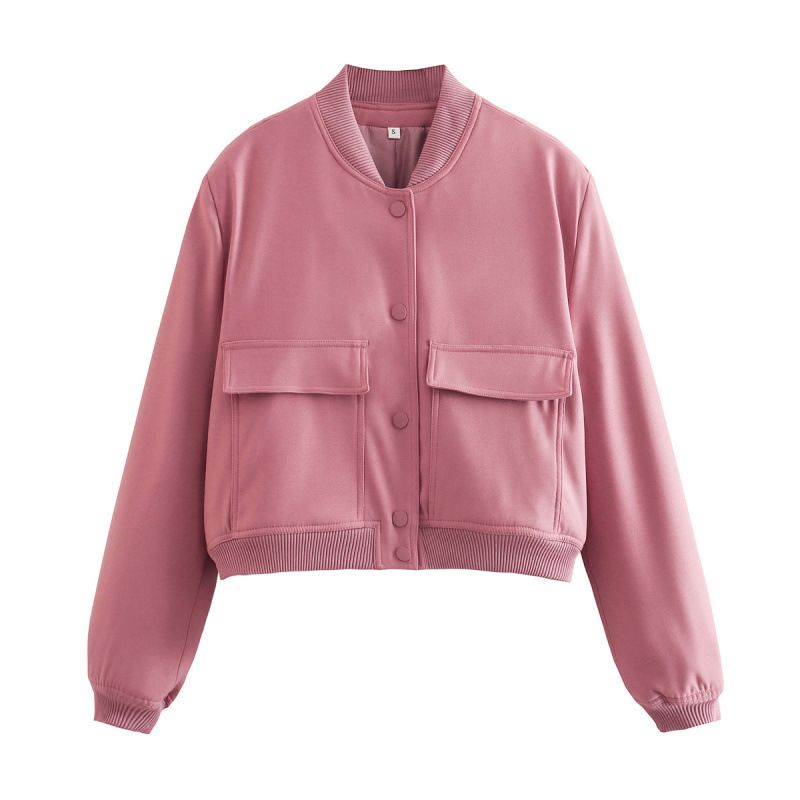 Spring and autumn new stand-up collar big pocket women's jacket coat women