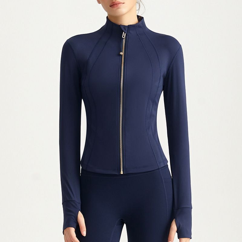 Sports small turtleneck long-sleeved jacket high-end yoga clothes full zipper slim women's running fitness yoga jacket
