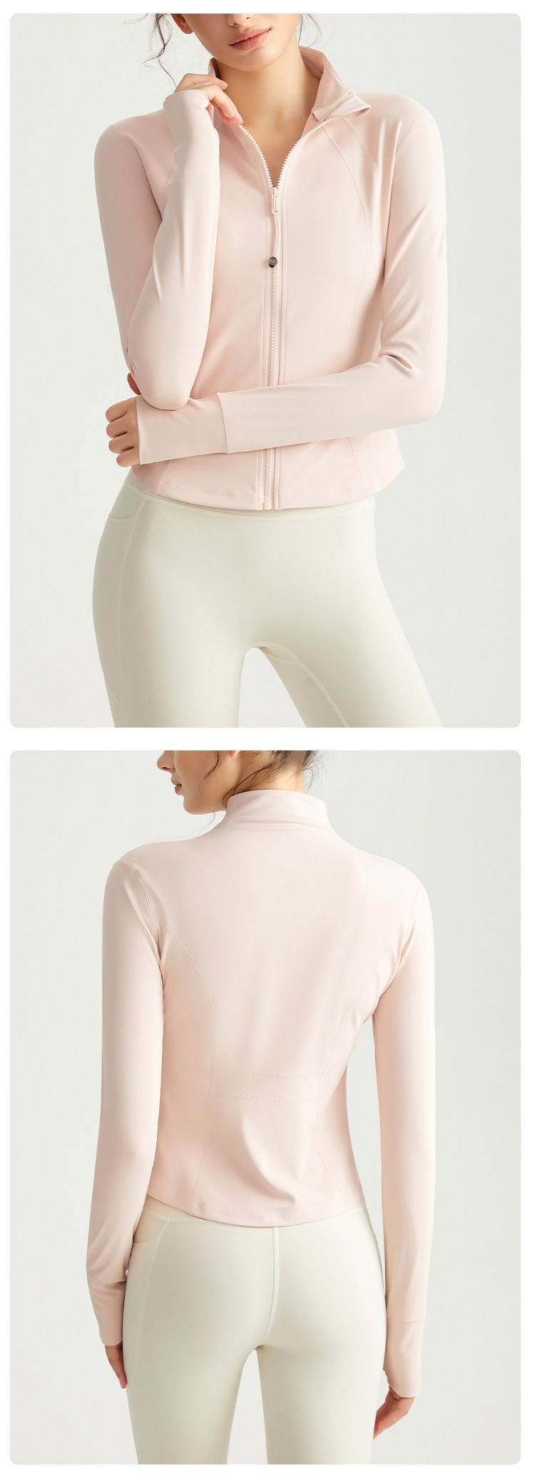 Sports small turtleneck long-sleeved jacket high-end yoga clothes full zipper slim women's running fitness yoga jacket