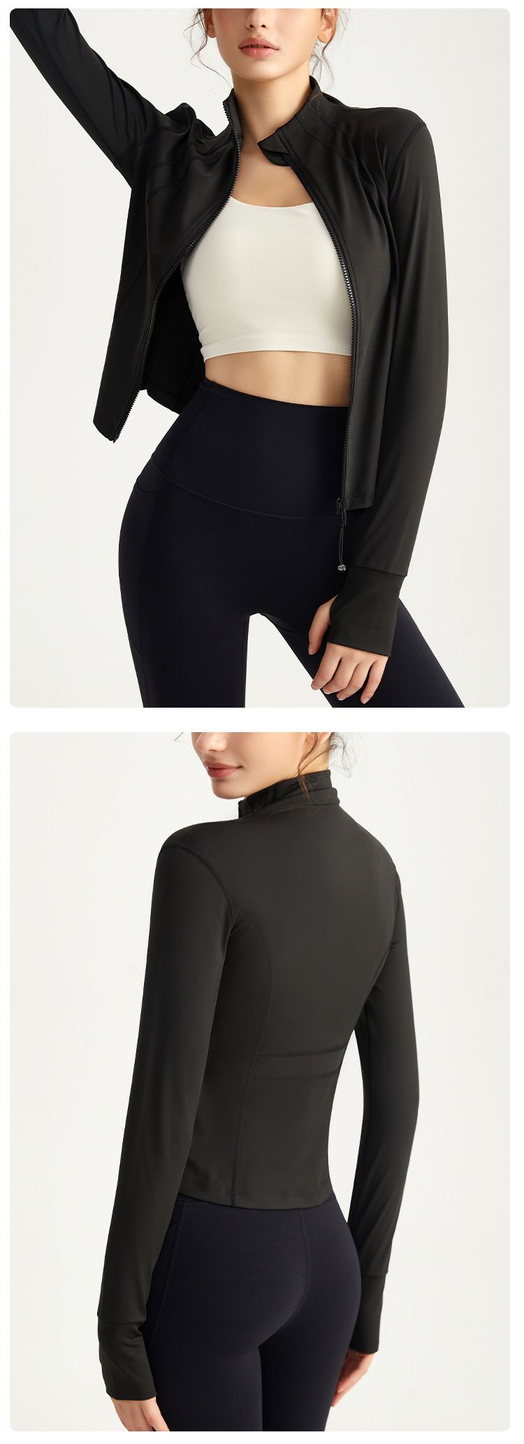 Sports small turtleneck long-sleeved jacket high-end yoga clothes full zipper slim women's running fitness yoga jacket
