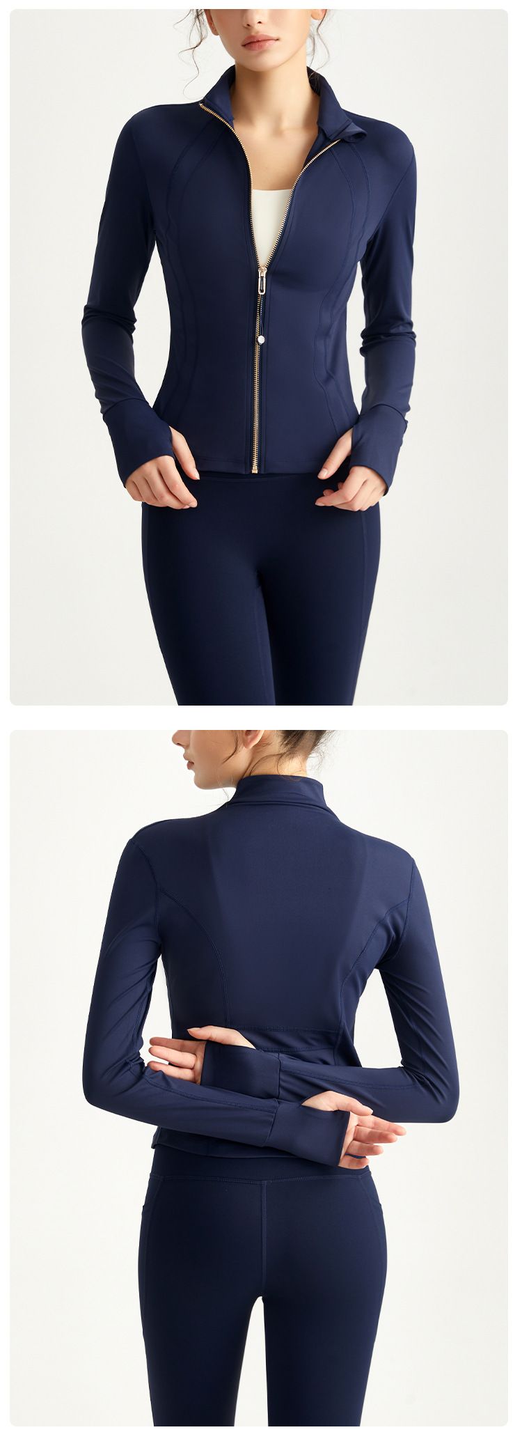 Sports small turtleneck long-sleeved jacket high-end yoga clothes full zipper slim women's running fitness yoga jacket