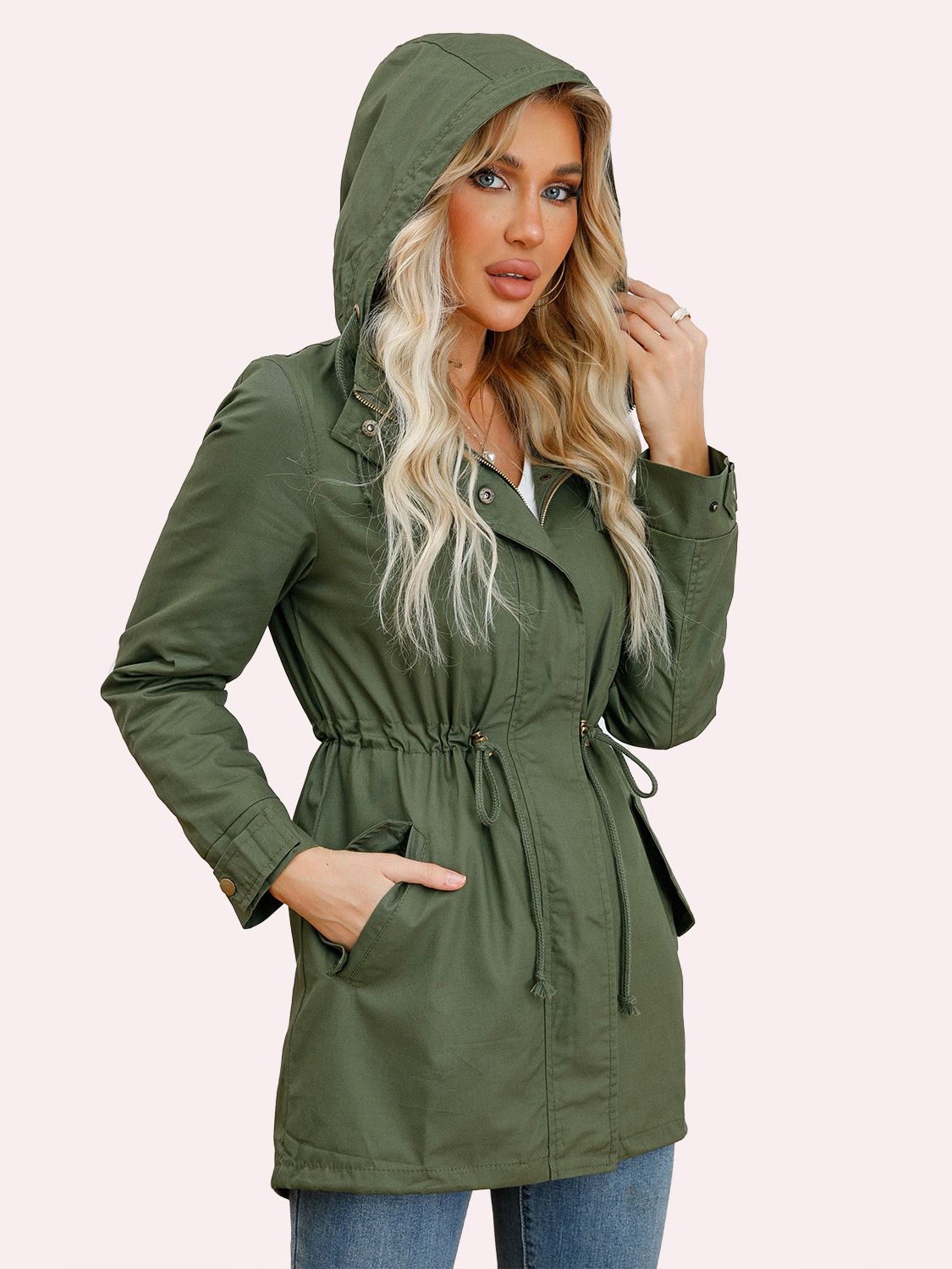 Cotton hooded windbreaker women's spring and autumn coat plus size loose solid color clothing