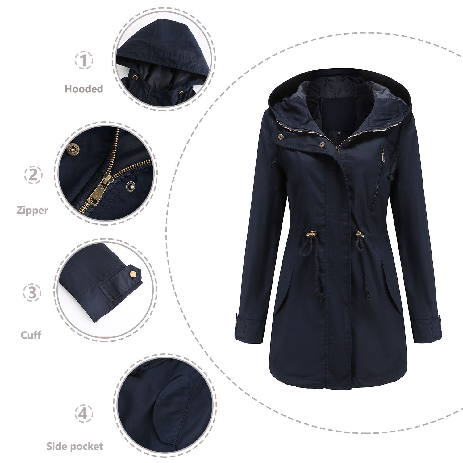 Cotton hooded windbreaker women's spring and autumn coat plus size loose solid color clothing