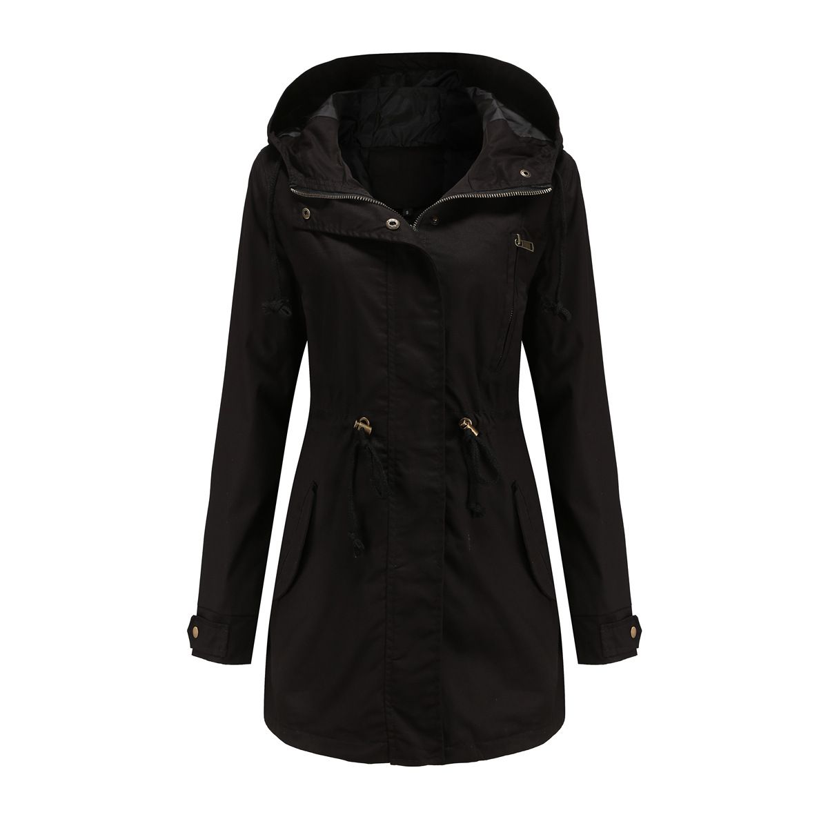 Cotton hooded windbreaker women's spring and autumn coat plus size loose solid color clothing