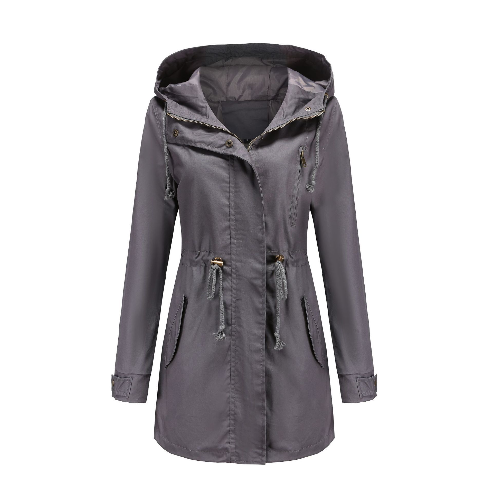 Cotton hooded windbreaker women's spring and autumn coat plus size loose solid color clothing
