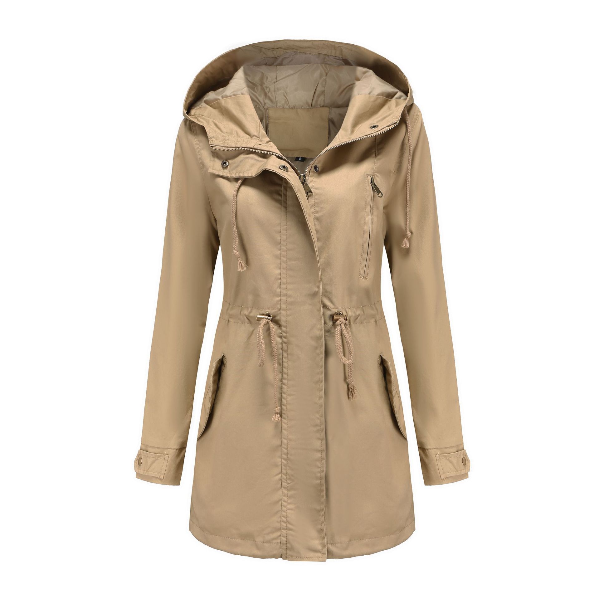 Cotton hooded windbreaker women's spring and autumn coat plus size loose solid color clothing