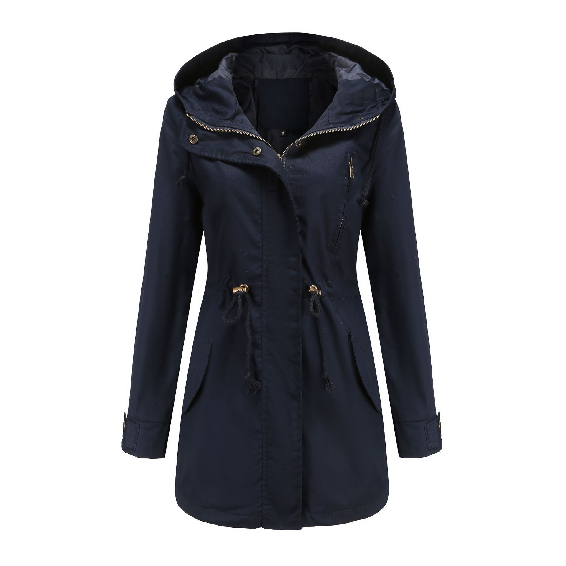 Cotton hooded windbreaker women's spring and autumn coat plus size loose solid color clothing