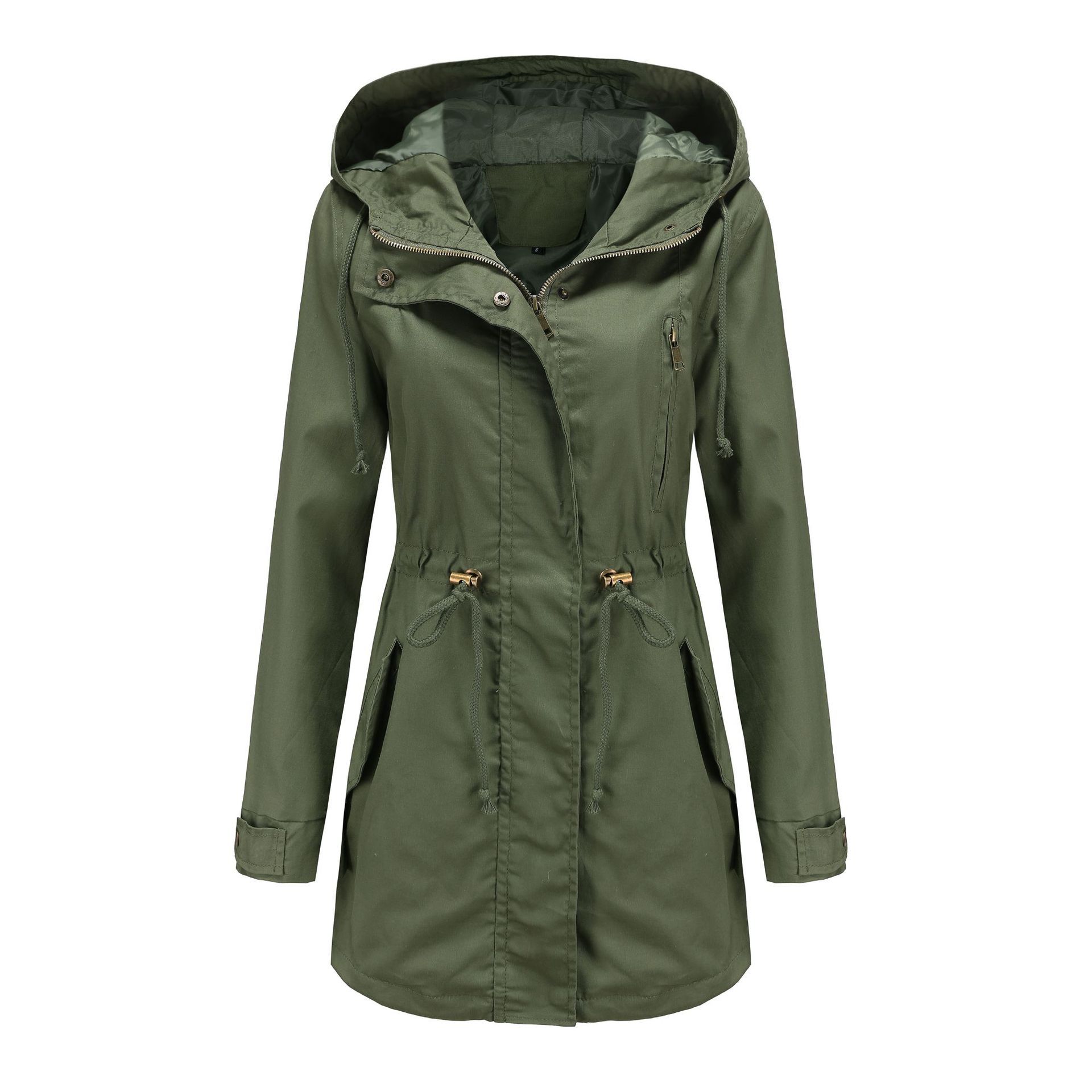 Cotton hooded windbreaker women's spring and autumn coat plus size loose solid color clothing