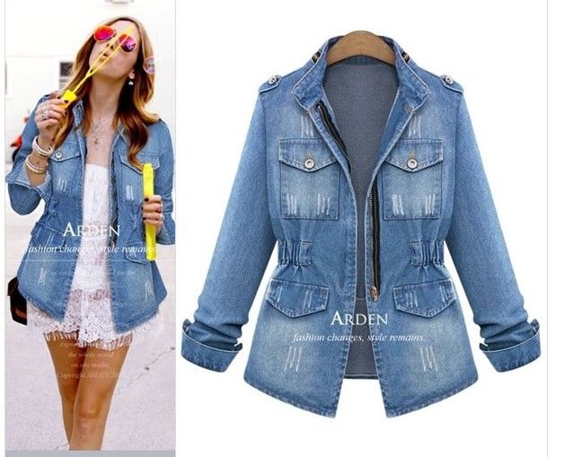New denim jacket plus size women's fat MM long sleeve jacket