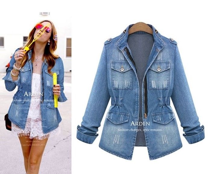 New denim jacket plus size women's fat MM long sleeve jacket