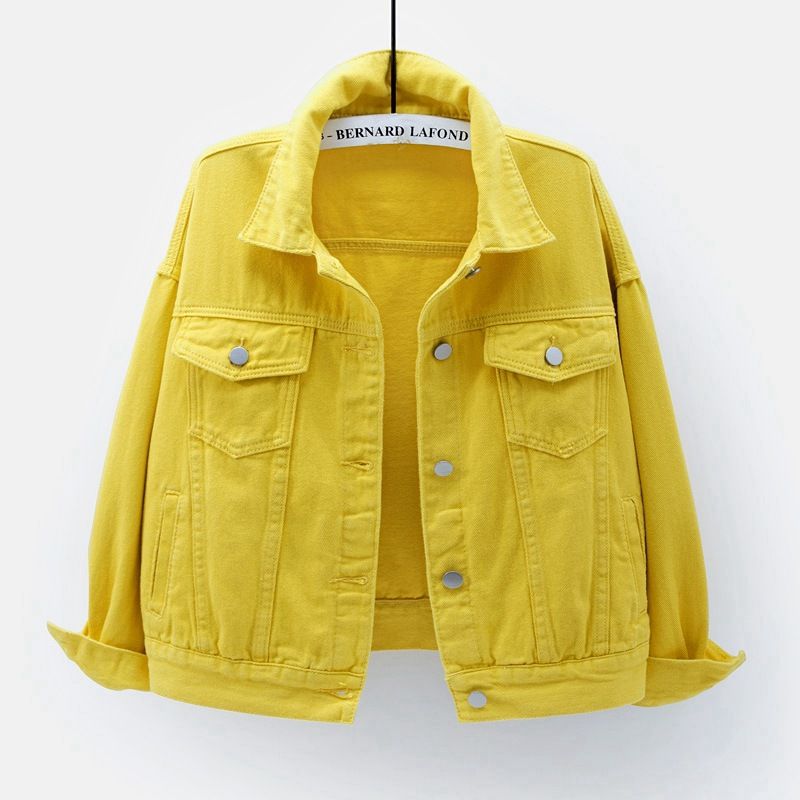 New color plus size denim jacket for spring and autumn, short long-sleeved jacket for girls, and student jacket.