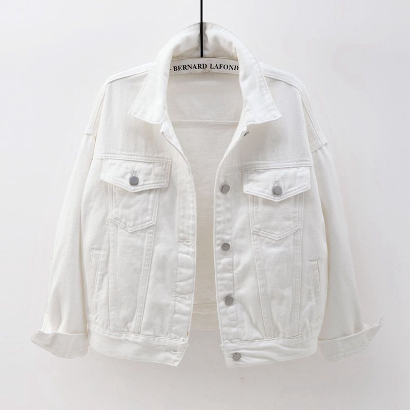New color plus size denim jacket for spring and autumn, short long-sleeved jacket for girls, and student jacket.