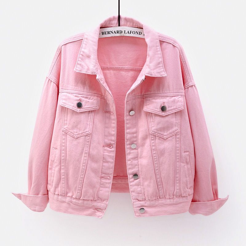 New color plus size denim jacket for spring and autumn, short long-sleeved jacket for girls, and student jacket.