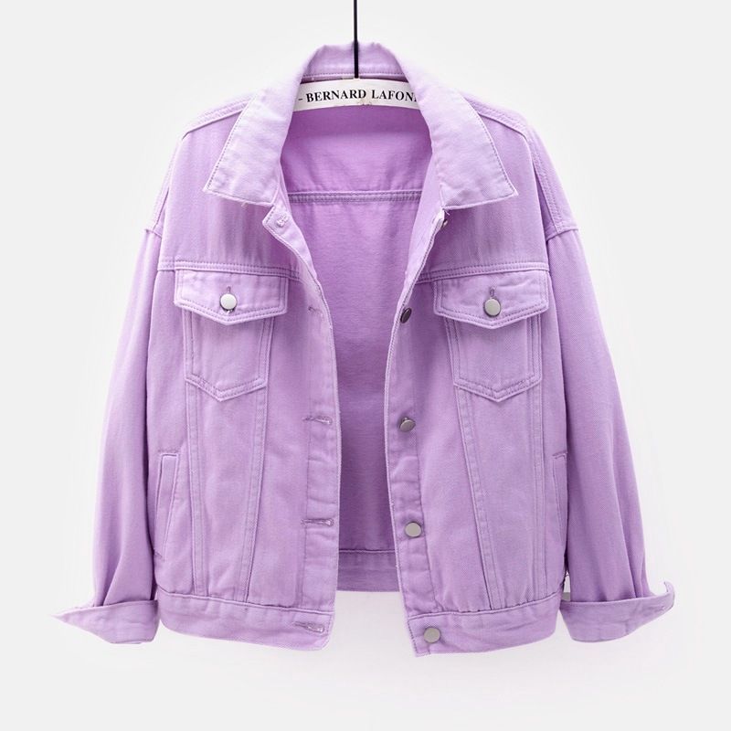 New color plus size denim jacket for spring and autumn, short long-sleeved jacket for girls, and student jacket.