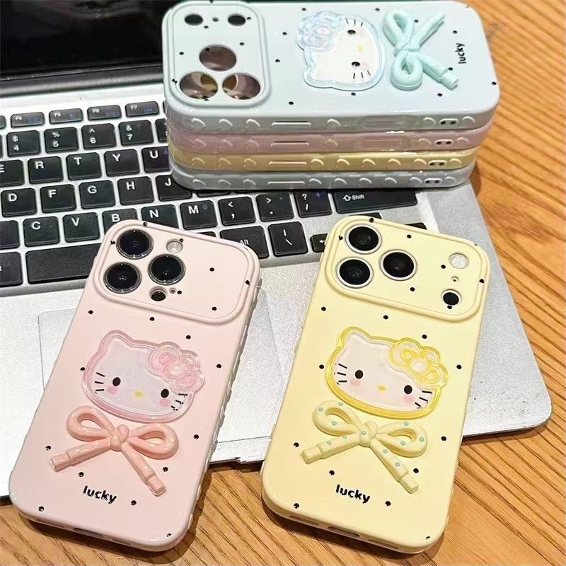 iPhone case; iPhone11 /iPhone12/ iPhone13/ iPhone14 /iPhone15/iPhone16/iPhone17,Cute 3D Bowknot Kitty  Full Coverage Shockproof Silicone Cover, Fashion Cartoon Protective Case for Women Girls