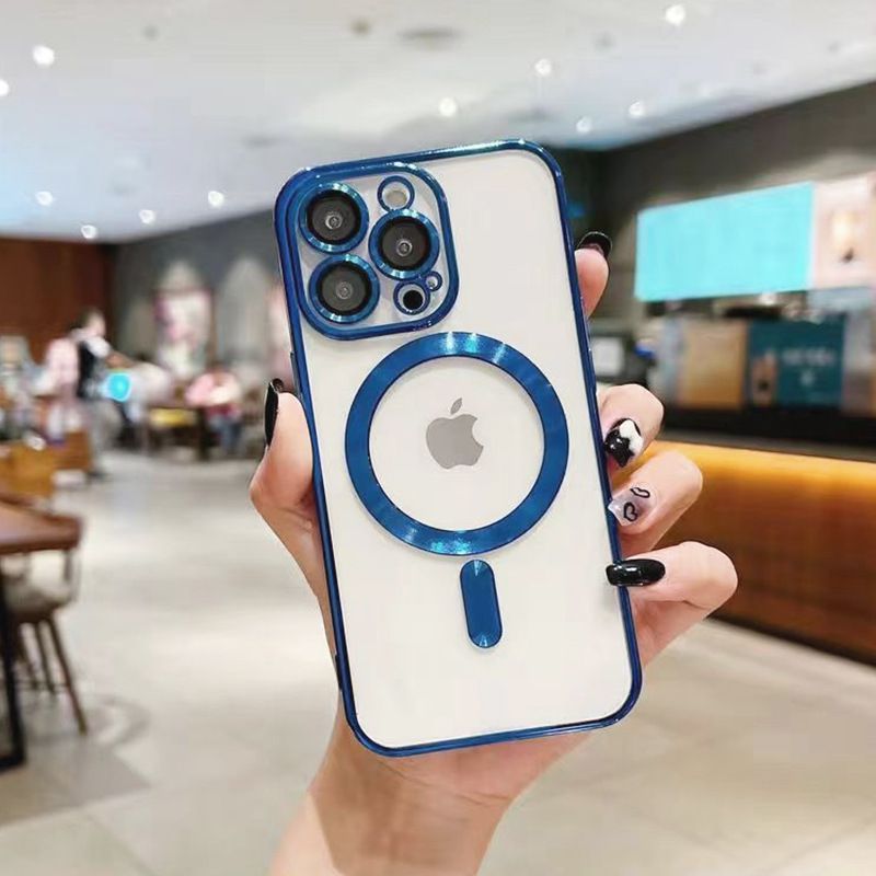Luxury Plated Magnetic Phone Case for iPhone11 iPhone12 iPhone13 iPhone16 iPhone17, Built-in Lens Protector Clear TPU Soft Cover, 8 Colors Available