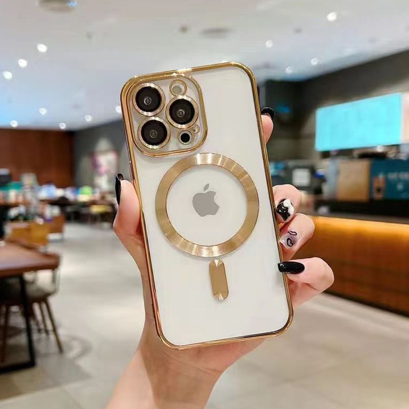 Luxury Plated Magnetic Phone Case for iPhone11 iPhone12 iPhone13 iPhone16 iPhone17, Built-in Lens Protector Clear TPU Soft Cover, 8 Colors Available